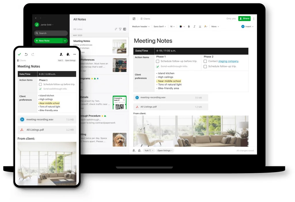 Evernoteのノート管理画面